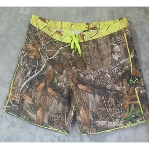 Realtree Edge Camo Swim Trunks Mens 2XL Neon Yellow Camouflage Board Shorts Mesh